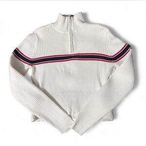 Tommy Hilfiger White Turtleneck Cropped Quarter Zip Sweater